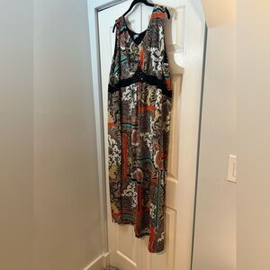 Cathy Paisley Boho Maxi Dress Embellished Waist Sleeveless Multicolor